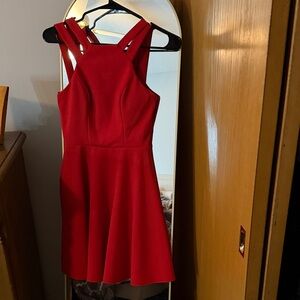 Red Double-Strap Fit & Flare Mini Dress